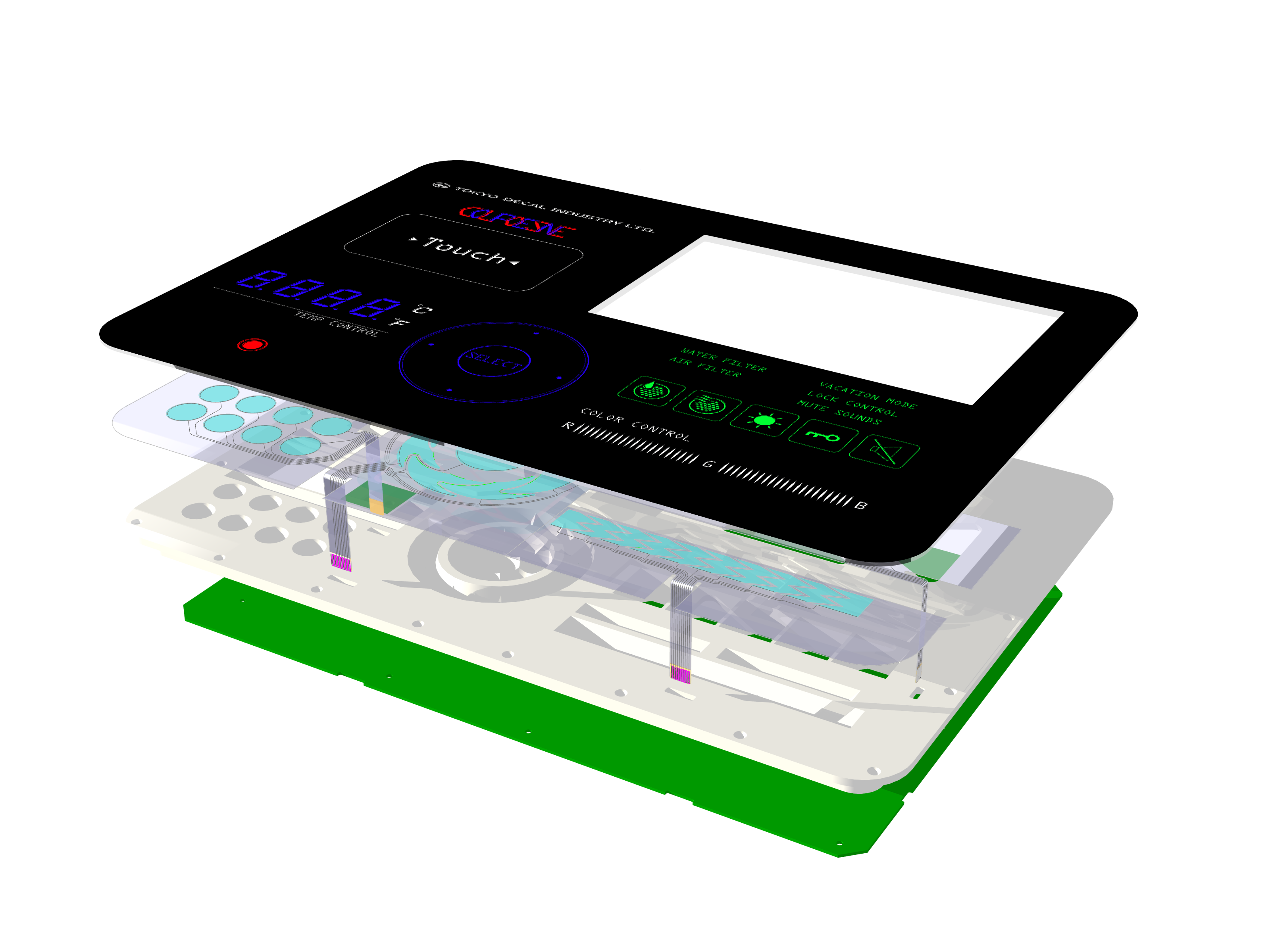 Example stack: PMMA panel + sensor + reflector unit